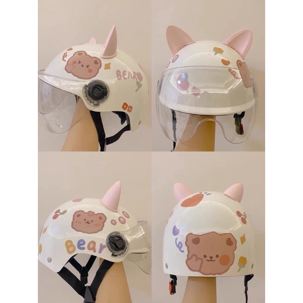 🌱 Mũ Bảo Hiểm Tai Mèo kèm Sticker vui nhộn 🌱