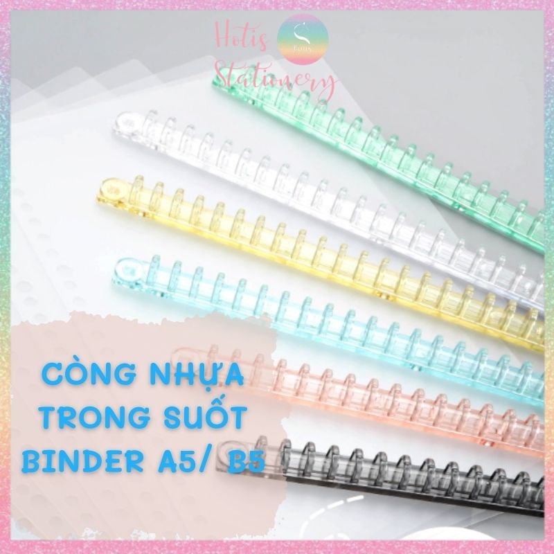 [HOTIS] Thanh còng nhựa trong suốt có chốt gài - Binder A5 20 còng/ B5 26 còng