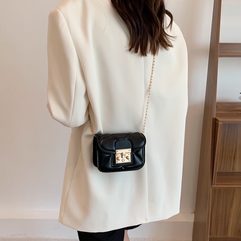 Túi mini dây xích trám thời trang túi hộp vuông khóa kim loại vuông cổ điển