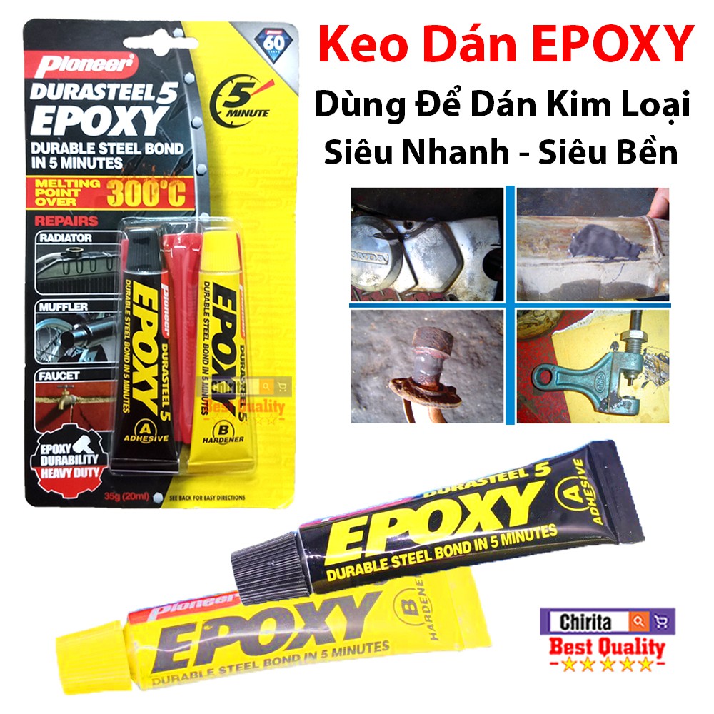 Keo Dán Kim Loại EPOXY Chịu Nhiệt 300 Độ C Siêu Chăc Siêu Bền ( Sản Phẩm Gồm 2 Tuýp Keo )