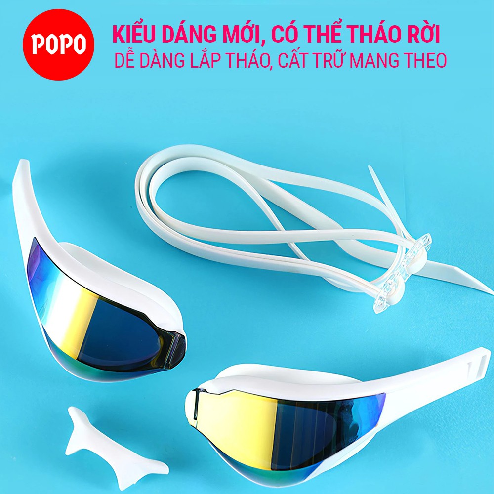 Kính bơi người lớn POPO 710, mắt tráng gương cho thi đấu chuyên nghiệp cản tia UV, chống sương mờ