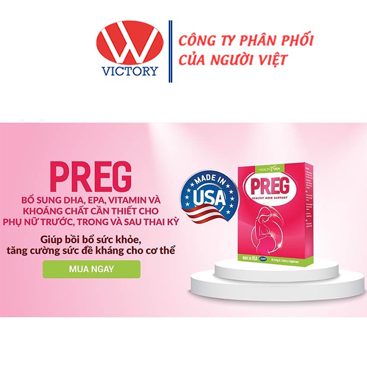 PREG (Hộp 20 viên) - Bổ sung DHA, EPA, vitamin khoáng chất cho phụ nữ trong và sau thai kỳ - Victory Pharmacy