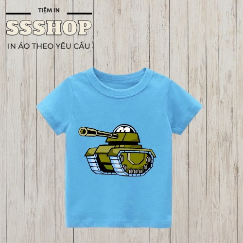Áo thun bé trai và bé gái in hình hoạt hình Xe Tăng bé siêu cute, chất liệu cotton thoáng mát SSSHOP