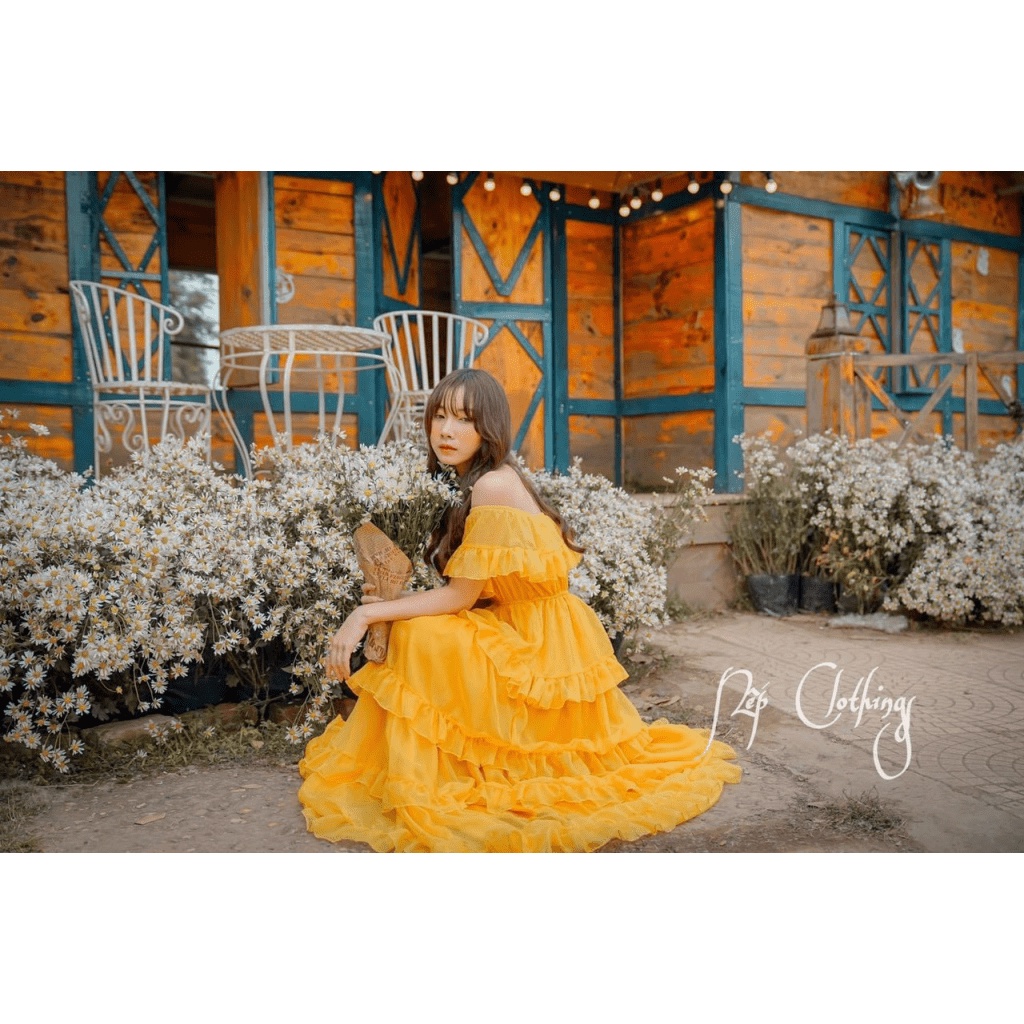 ĐẦM MAXI VOAN TẦNG ĐI BIỂN CHƠI HÈ THẢ DÁNG SIÊU SANG CHẢNH PU