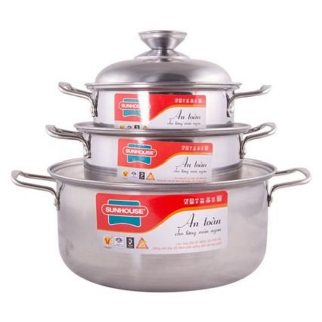 Bộ 3 nồi inox 1 đáy Happy Time Sunhouse HPT224