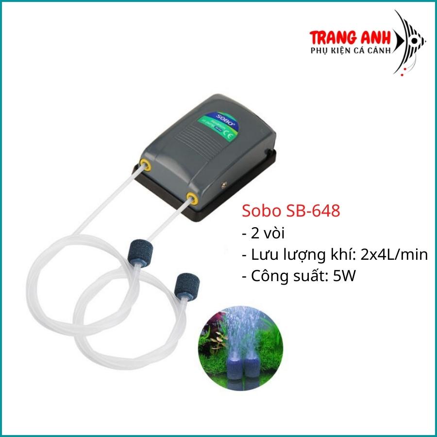 Máy sủi oxy 2 vòi Sobo SB-648 (Tặng dây sủi và quả sủi), máy sục oxy cho bể cá cảnh