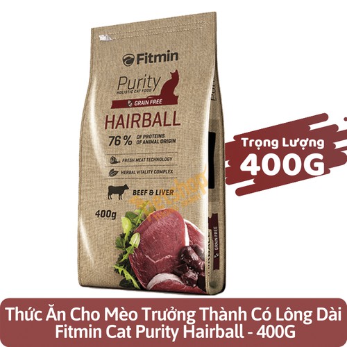 Thức ăn hạt khô cho mèo 400g - FITMIN CAT PURITY HAIRBALL 400g (Tiêu giảm búi lông )