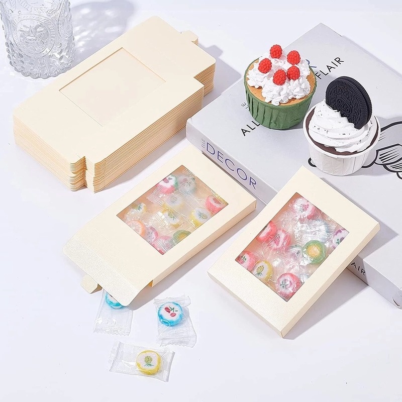 Hộp Giấy Kraft PVC Trong Suốt 6 Màu Đựng Bánh Kẹo / Bánh Quy Sô Cô La / Tiệc Cưới / Giáng Sinh