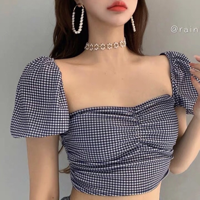 CROPTOP CARO TAY BỒNG