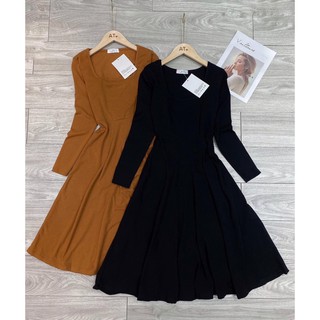 VÁY LEN XOÈ CỔ U 2 MÀU NÂU ĐEN