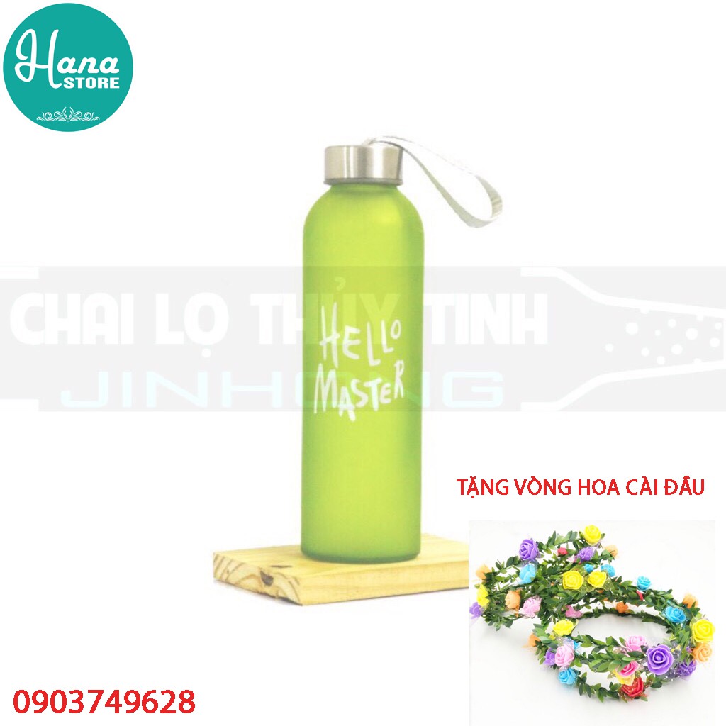 [XẢ KHO 3 NGÀY] Bình Nước TT01 Thủy Tinh 500ml Dây xách- HANASU- TẶNG VÒNG HOA CÀI ĐẦU CHO BÉ