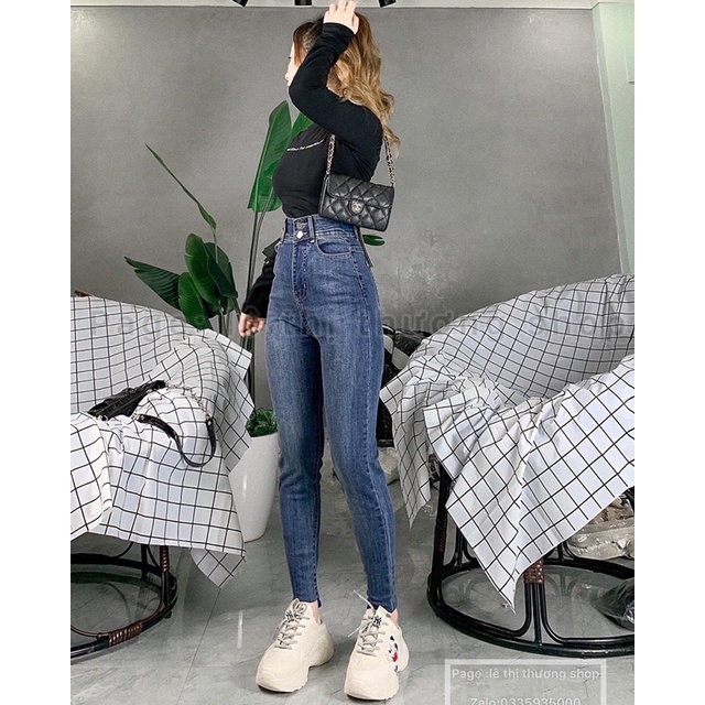 quần jeans ôm đen trơn, xanh siêu cao co giãn tốt, hình thật 100%