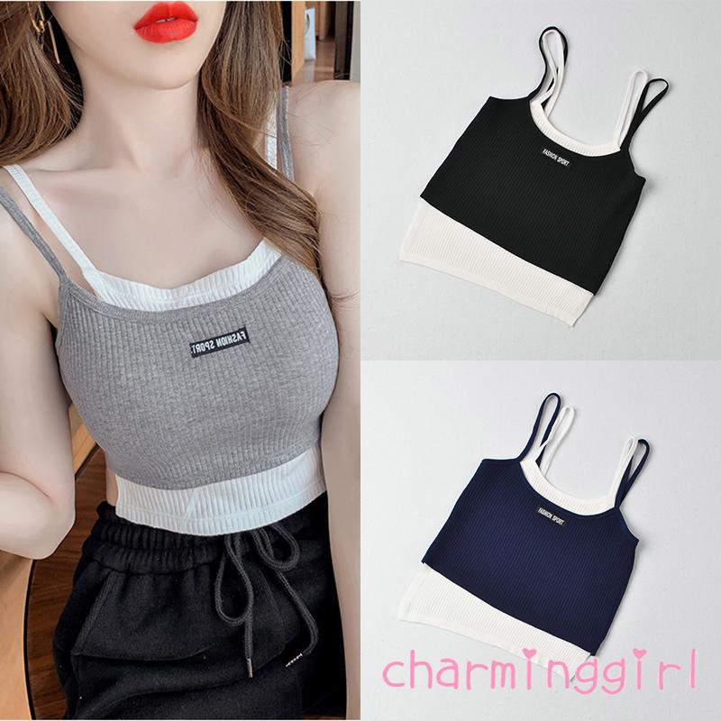 Áo Hai Dây Cổ Chữ U Giả Hai Mảnh Màu Sắc Thời Trang Mùa Hè Cho Nữ