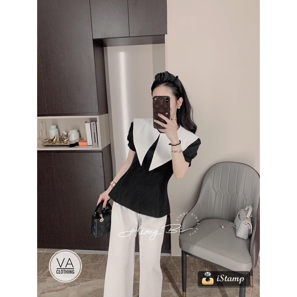 ÁO ĐEN CỔ TRẮNG CHUN SAU LƯNG SANG CHẢNH DỄ MẶC | BigBuy360 - bigbuy360.vn