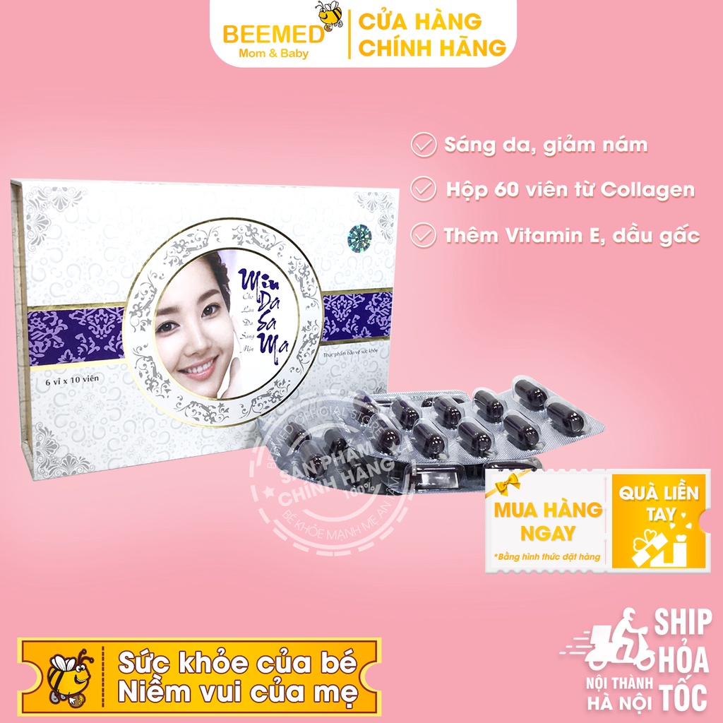 Trắng da, giảm nám, tàn nhang Mindasama Hộp 60 viên từ Collagen, vitamin E, mầm đậu nành, dầu gấc