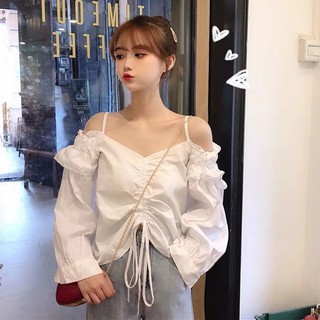 ÁO TRỄ VAI BÈO DÀI TAy 2 DÂY RÚT NGƯC THỜI TRANG