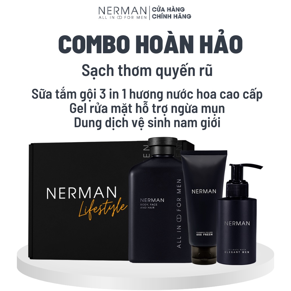 Combo Hoàn Hảo Sữa tắm gội hương nước hoa 350ml &amp; Gel rửa mặt 60S Fresh 100ml &amp; Dung dịch vệ sinh 100ml