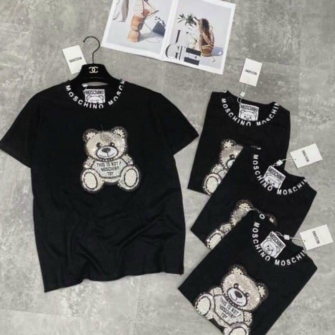 Áo Phông Nữ Phom Rộng , Áo Pull Gấu Đính Kim Sa Siêu Hót Chất Mát Mịn Co Dãn 4 Chiều