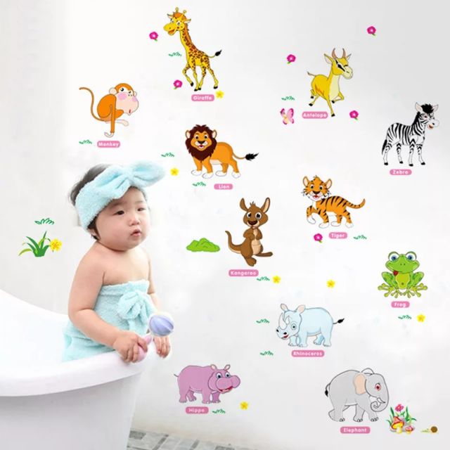 Decal dán tường cho bé các con thú rừng tiếng anh