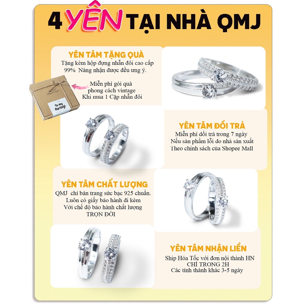 QMJ Nhẫn cặp đôi bạc 925 Endless Love đính đá CZ, khắc tên lazer miễn phí - QĐ539