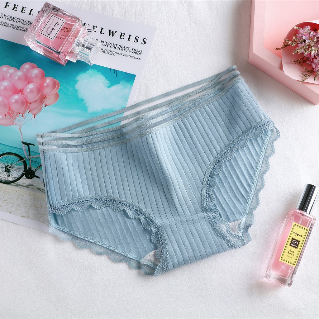  Quần Lót Nữ Cotton viền ren cao cấp, Quần lót sọc gân phối ren UD010 | BigBuy360 - bigbuy360.vn