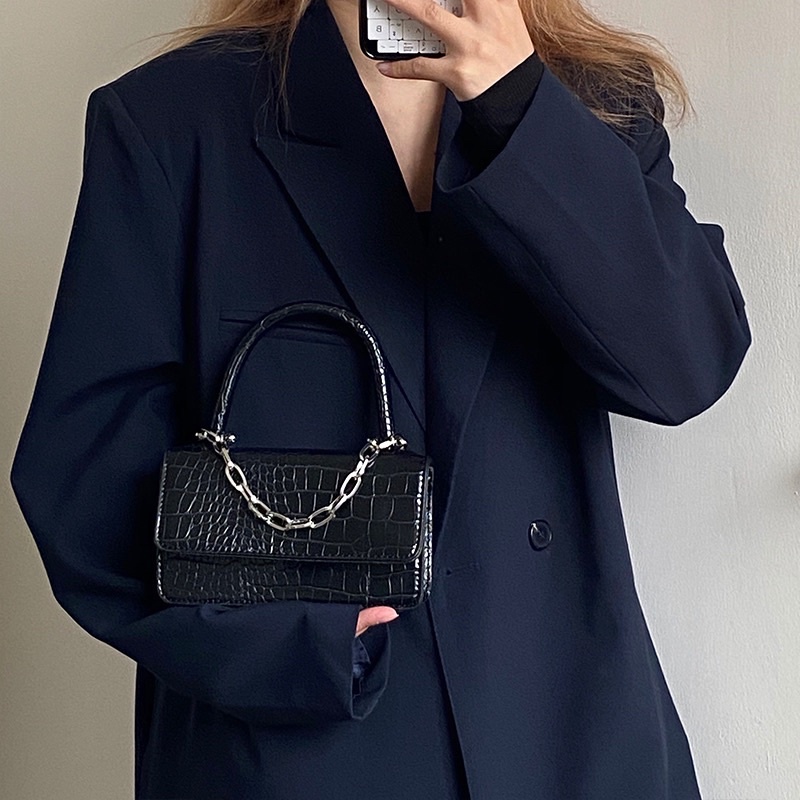 Túi Xách Đeo Chéo, Túi Đeo Vai Da Cá Sấu Phối Dây Xích Thời Trang Hình Chữ Nhật Trendy