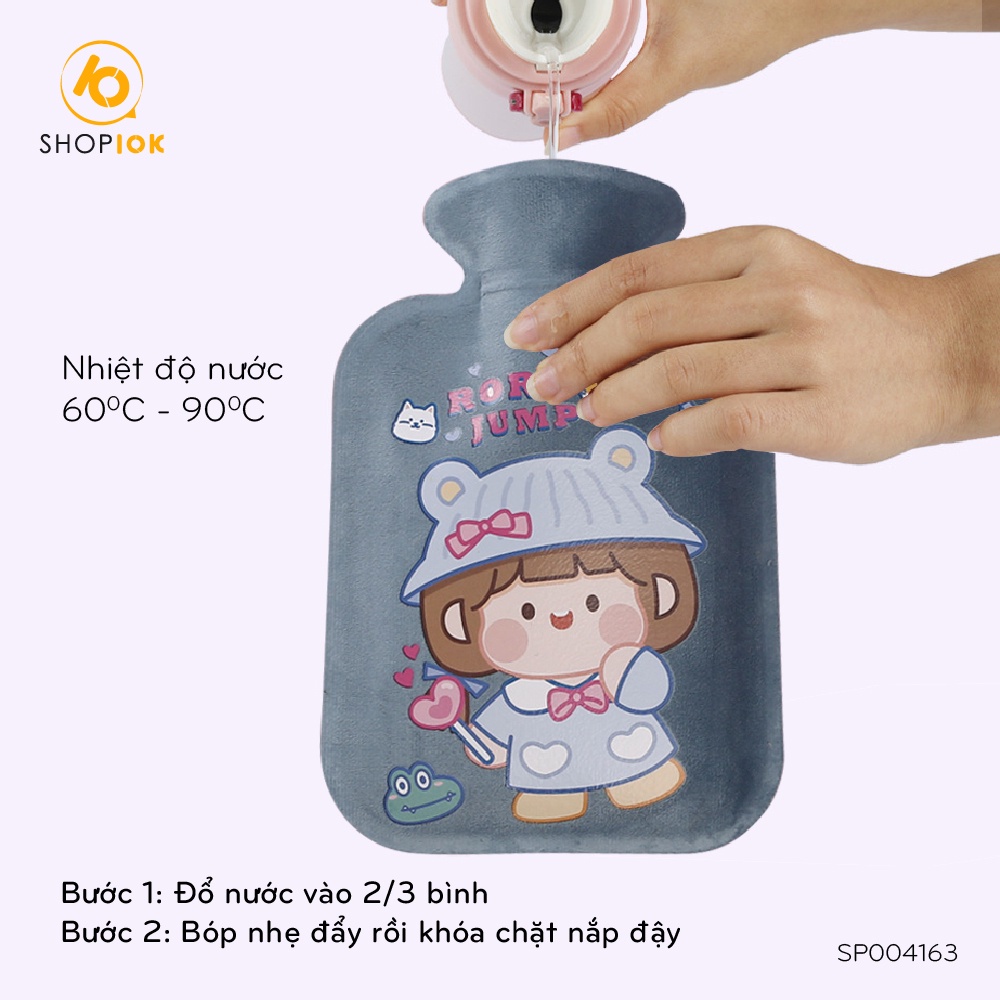 Túi Sưởi Túi Chườm Ấm Mùa Đông Giảm Đau Bụng Nhung Mềm/ Trong Suốt 350ml Nhiều Hình Cute