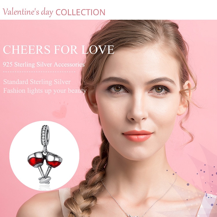 Mặt Làm Vòng Tay Bamoer SCC478 Bằng Bạc 925 Hình Cặp Ly Uống Rượu Thời Trang