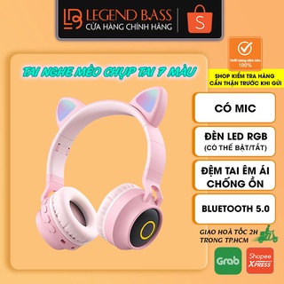 Tai Nghe Mèo Bluetooth Headphone Tai Mèo Dễ Thương Có Mic Âm Bass Mạnh Mẽ Và Dung Lượng Pin Khủng 400mAh Legend