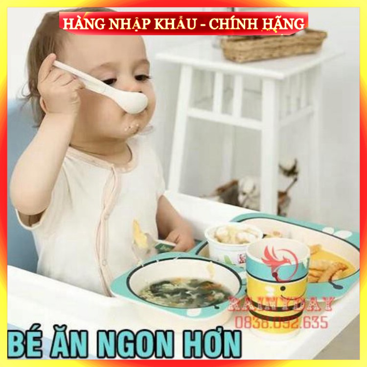 [Hàng Loại 1] Bộ bát, chén, khay, muỗng ăn dặm cho bé kiểu nhật kèm thìa dĩa hình thú an toàn cho bé .