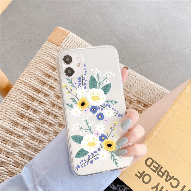 Ốp lưng iPhone Silicon Mềm Trong Suốt Họa Tiết Hoa Cho Iphone 6 đến 14promax - t27