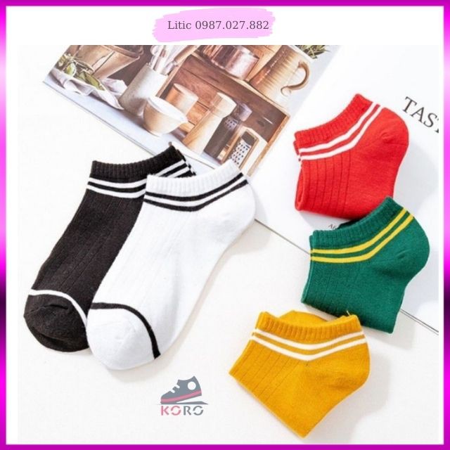 combo 2 đôi tất cổ ngắn nam nữ thòi trang, rẻ đẹp LITICT02