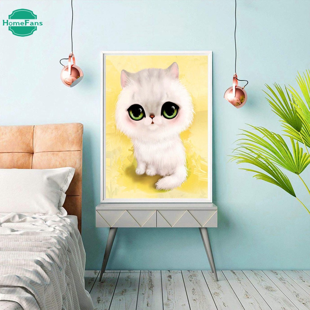 Bộ tranh đính đá 5D tự làm 30*40cm họa tiết chú mèo hoạt hình dùng để trang trí nhà