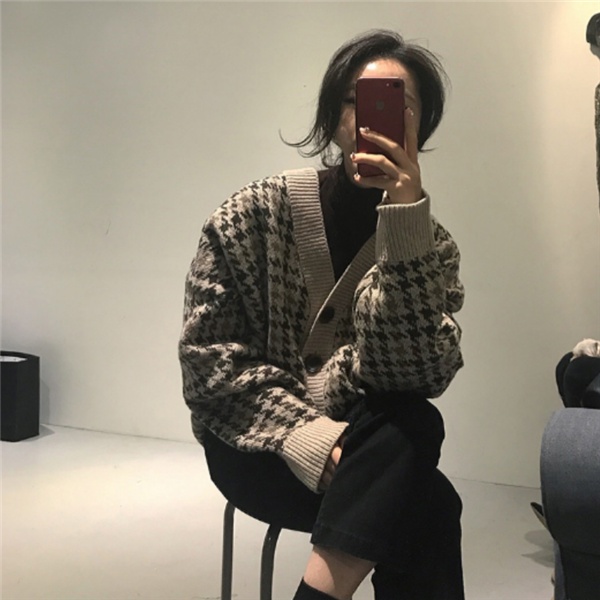 Áo khoác len cardigan tay dài cổ chữ V phong cách Hàn Quốc thời trang xuân thu cho nữ 2021