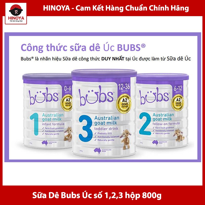Sữa Dê Bubs Úc số 1,2,3 hộp 800g