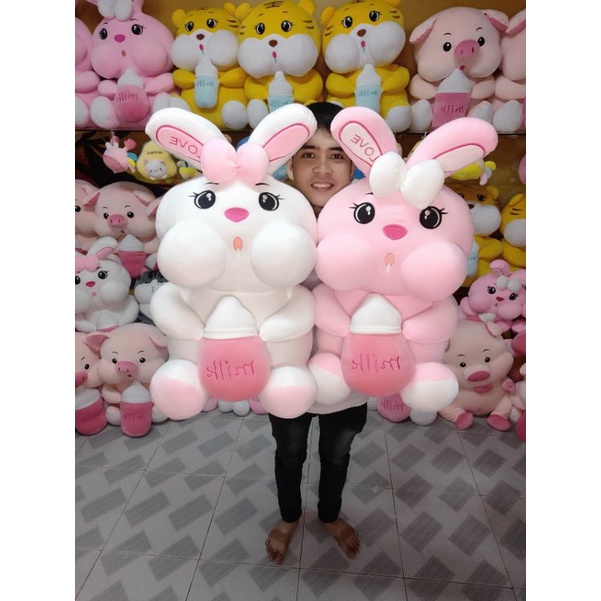 Gấu bông thỏ ôm bình sữa cao cấp