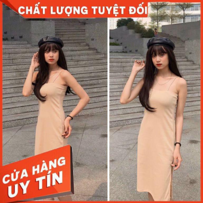 🌈FREESHIP🌈 Đầm 2 dây body xẻ tà dài qua gối sang trọng