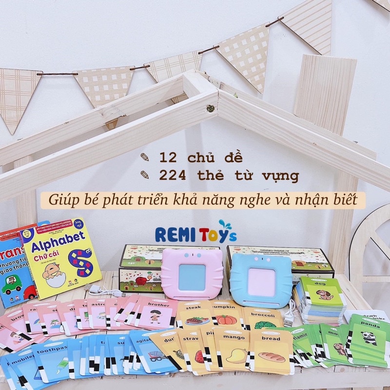 Máy đọc thẻ flashcard Tiếng Anh con mèo 112 thẻ 224 từ vựng, máy đọc từ vựng Tiếng Anh không sóng điện từ
