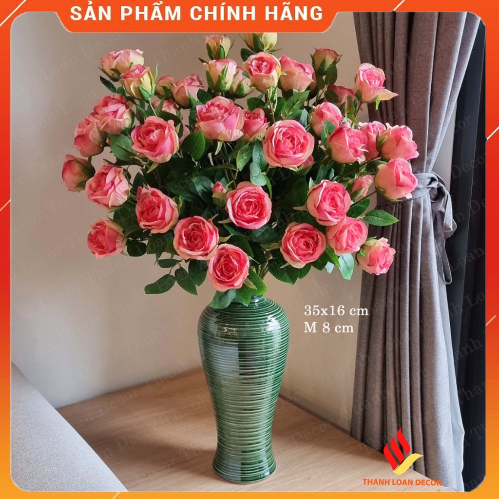 [LOẠI 1] Lọ hoa gốm Bát Tràng cao cấp men xanh ngọc viền ngang dáng mai bình