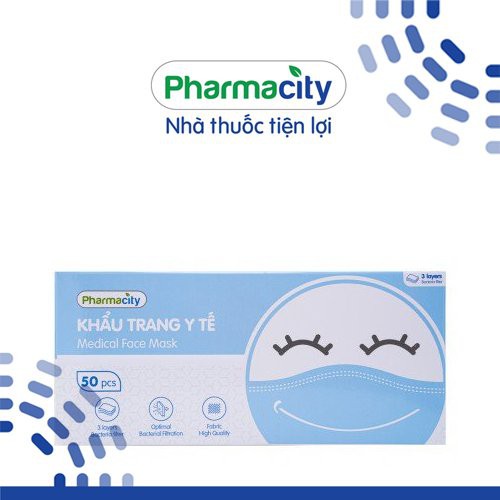 Khẩu trang y tế 3 lớp màu xanh Pharmacity (50 cái/hộp) | BigBuy360 - bigbuy360.vn