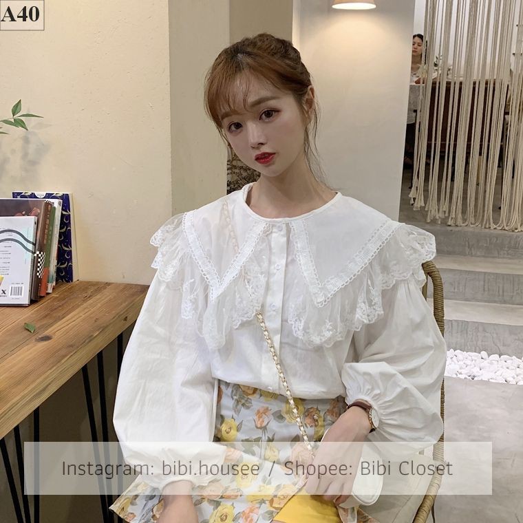 Áo sơ mi nữ cổ vuông tay cánh dơi ulzzang mã 45SM