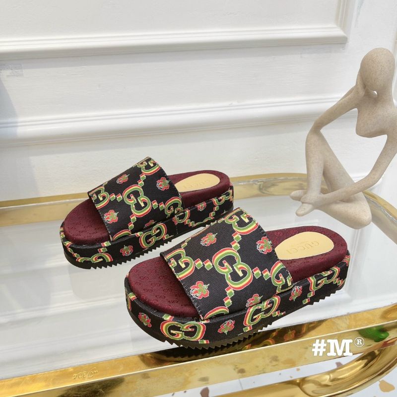 Dép nữ quai ngang họa tiết GG đế cao Nguyên hộp hãng cao cấp
