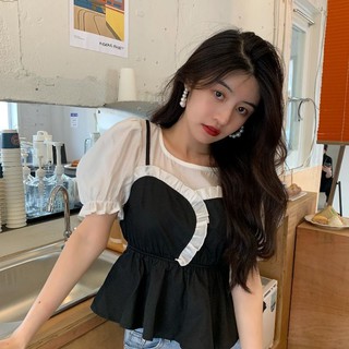 ÁO KIỂU PHỐI YẾM ĐEN TRẮNG THẮT EO🎀