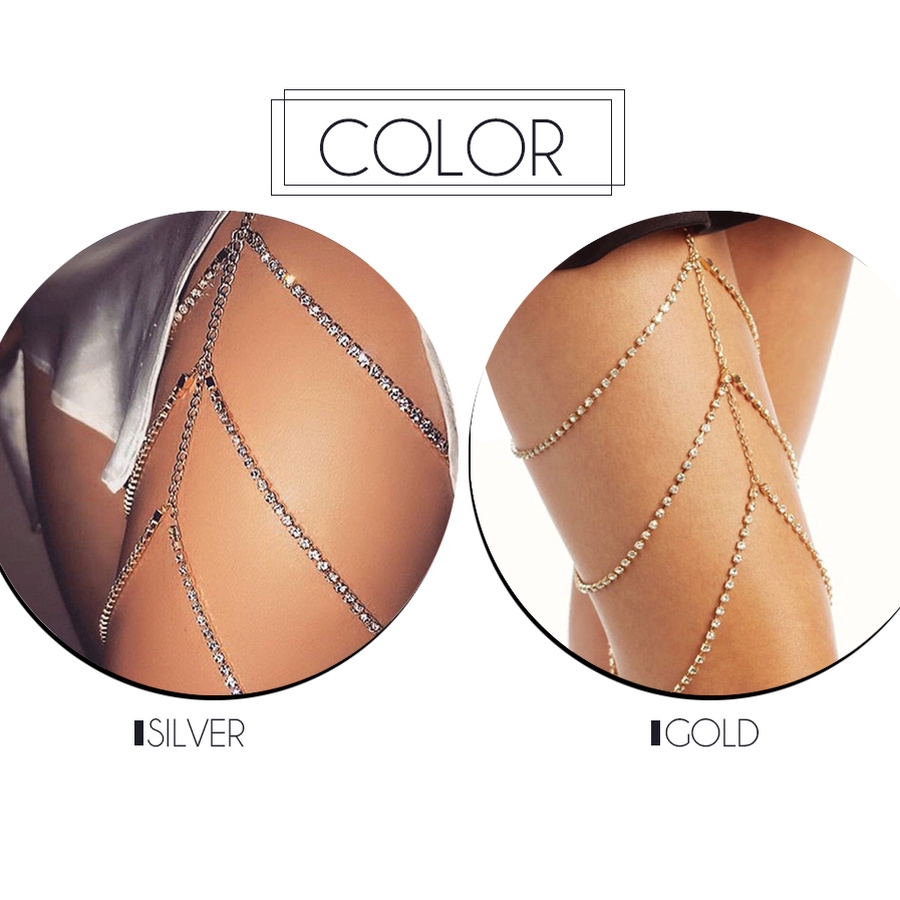 Dây xích đeo đùi nhiều vòng đính kim cương giả phong cách quyến rũ cho phụ nữ