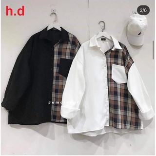 áo sơ mi dài tay phối kẻ túi ngực