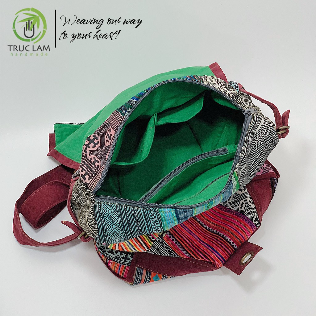 Balo Thời Trang Vải Thổ Cẩm Phối Da Lộn - Trúc Lâm Handmade