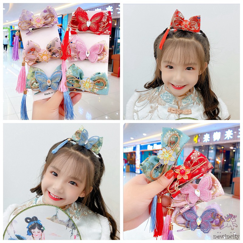Nơ Cài Tóc Thiết Kế Tua Rua Phong Cách Trung Hoa Cho Bé Gái