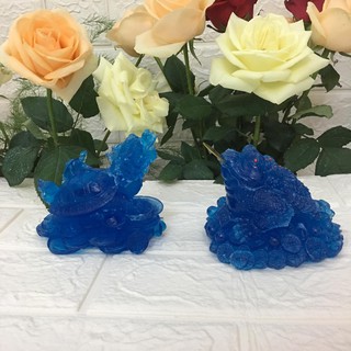 Combo 2 tượng long quy và cóc ngậm tiền màu xanh dương hợp mệnh thủy mộc