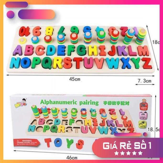 [SIÊU SALE] Bộ Giáo Cụ Montessori Bảng Cột Tính Học Đếm Số Và Ghép Chữ Cái Tiếng Anh In Hoa Nổi Bằng Gỗ