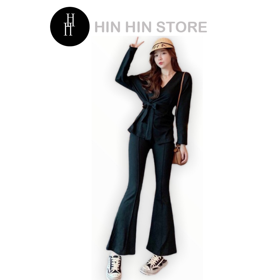 Set quần ống loe và áo kiểu thắt eo H164 Hỉn Hỉn Store
